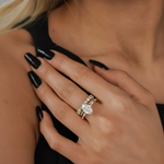 Load image into Gallery viewer, Oval Diamond Ring 2.00 ct with Side Marquise & Round Stones, Prong Set, 14K Gold, Engagement Floral Leaf Motif, SGL Certified