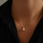 Load image into Gallery viewer, 14k Gold Emerald Cut Lab Grown Diamond Charm Pendant, 1.50 CTW Lab Grown Diamond Solitaire Necklace Prong Setting IGI Certified Diamond