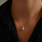 Load image into Gallery viewer, 14k Gold Emerald Cut Lab Grown Diamond Charm Pendant, 1.50 CTW Lab Grown Diamond Solitaire Necklace Prong Setting IGI Certified Diamond Jwalin Jewels