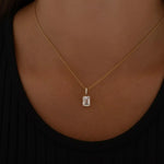 Load image into Gallery viewer, 14k Gold Emerald Cut Lab Grown Diamond Charm Pendant, 1.50 CTW Lab Grown Diamond Solitaire Necklace Prong Setting IGI Certified Diamond Jwalin Jewels