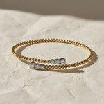 Load image into Gallery viewer, Bypass Beaded Diamond Bracelet in 14K Gold, Minimal Gold Bangle, Bujukan Style Open Bracelet, Luxury Gift for Her Jwalin Jewels