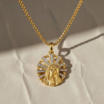 Load image into Gallery viewer, Virgin Mary Pendant in Solid Gold | Diamond Madonna Religious Necklace | Catholic Faith Jewelry Jwalin Jewels