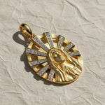 Load image into Gallery viewer, Virgin Mary Pendant in Solid Gold | Diamond Madonna Religious Necklace | Catholic Faith Jewelry Jwalin Jewels