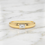 Load image into Gallery viewer, Emerald Cut Diamond Ring / 14k Dome Bezel Setting Emerald Cut Diamond Solitaire Ring/ Diamond Pinky Ring / Stacking Ring