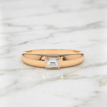 Load image into Gallery viewer, Emerald Cut Diamond Ring / 14k Dome Bezel Setting Emerald Cut Diamond Solitaire Ring/ Diamond Pinky Ring / Stacking Ring