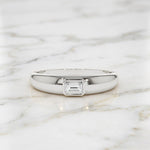Load image into Gallery viewer, Emerald Cut Diamond Ring / 14k Dome Bezel Setting Emerald Cut Diamond Solitaire Ring/ Diamond Pinky Ring / Stacking Ring