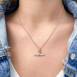 Load image into Gallery viewer, Diamond Bar Necklace, Gold Bar Necklace, Modern Jewelry, Pave Pendant, Lab Grown Diamond, 14K White Yellow Rose Gold, Layered Necklace Jwalin Jewels