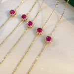 Load image into Gallery viewer, Oval Ruby Diamond Bracelet in Solid Gold, Pink Ruby Chain Bracelet with Lab Grown Diamonds, Handmade Fine Jewelry Gift for Her Jwalin Jewels