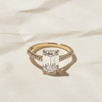Load image into Gallery viewer, Emerald Cut Lab Diamond Five Stone Ring, 14K Yellow Gold Engagement Ring