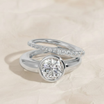 Load image into Gallery viewer, Lab Grown 2.00 CT Round Diamond Engagement Ring, 14K Gold Bezel Set, Pave Band