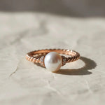 Load image into Gallery viewer, Pearl and Lab Grown Diamond Gold Ring, Pave Set 6mm Pearl, Engagement or Wedding Jewelry, 9K, 14K, 18K Gold, Classic Statement Ring Jwalin Jewels