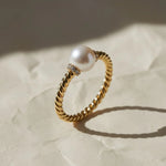 Load image into Gallery viewer, Pearl and Lab Grown Diamond Gold Ring, Pave Set 6mm Pearl, Engagement or Wedding Jewelry, 9K, 14K, 18K Gold, Classic Statement Ring Jwalin Jewels