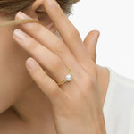 Load image into Gallery viewer, Pearl and Lab Grown Diamond Gold Ring, Pave Set 6mm Pearl, Engagement or Wedding Jewelry, 9K, 14K, 18K Gold, Classic Statement Ring