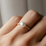 Load image into Gallery viewer, Pearl and Lab Grown Diamond Gold Ring, Pave Set 6mm Pearl, Engagement or Wedding Jewelry, 9K, 14K, 18K Gold, Classic Statement Ring Jwalin Jewels