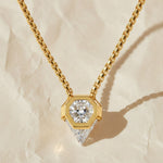 Load image into Gallery viewer, Solitaire Shield Diamond Pendant Necklace 14k White Gold, Diamond Profile 0.75 Carat, F+ Color, tension bead, IGI certified