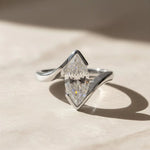 Load image into Gallery viewer, Lab Grown Marquise Diamond Ring, 2.00ct White F+ VS+ Certified, 9K & 14K Gold Bypass Engagement or Anniversary Gift, Modern Swirl Design Jwalin Jewels