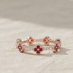 Load image into Gallery viewer, Clover Ring / Full Eternity Ruby and Diamond Ring in 14k Gold / Stacking Ring / Ruby Stackable Ring / July Birthstone Jwalin Jewels