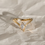 Load image into Gallery viewer, Lab Grown Diamond Marquise Ring, Bezel Set 0.45 CT, Dainty Gold V Shape Ring, Minimalist Stackable Jewelry, Gift for Her