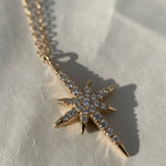 Load image into Gallery viewer, North Star Diamond Necklace in Solid Gold | Celestial Starburst Pendant | Lab Grown Diamond Pave Necklace | Minimal Dainty Gift for Her Jwalin Jewels