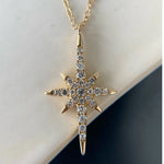 Load image into Gallery viewer, North Star Diamond Necklace in Solid Gold | Celestial Starburst Pendant | Lab Grown Diamond Pave Necklace | Minimal Dainty Gift for Her Jwalin Jewels