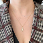 Load image into Gallery viewer, North Star Diamond Necklace in Solid Gold | Celestial Starburst Pendant | Lab Grown Diamond Pave Necklace | Minimal Dainty Gift for Her Jwalin Jewels