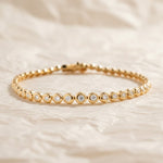 Load image into Gallery viewer, Diamond Bracelet, 14K Gold Tennis Bracelet, Bezel Set Round Cut Sparkling Diamond, Minimalist Stackable Jewelry for Women Size 6.5"