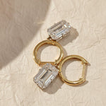 Load image into Gallery viewer, Emerald Cut Lab Grown Diamond Huggie, Solid Gold Prong Set Statement Hoop, Chunky Modern Geometric Earrings, Small Hoops, 14K 18K, Reka