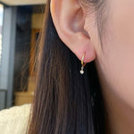 Load image into Gallery viewer, 14k Solid Gold Diamond Hoop Earrings, Dainty Solitaire Charm Huggies, Dangle Hoops, Small Drop Earrings, Minimalist Everyday Gold Huggy
