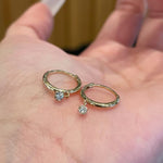 Load image into Gallery viewer, 14k Solid Gold Diamond Hoop Earrings, Dainty Solitaire Charm Huggies, Dangle Hoops, Small Drop Earrings, Minimalist Everyday Gold Huggy