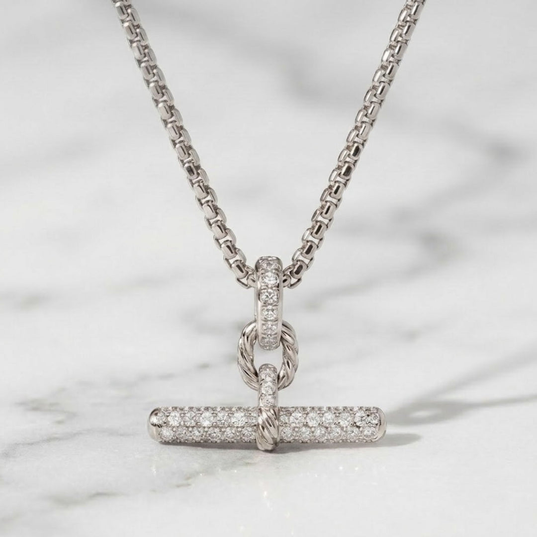 Diamond Bar Necklace, Gold Bar Necklace, Modern Jewelry, Pave Pendant, Lab Grown Diamond, 14K White Yellow Rose Gold