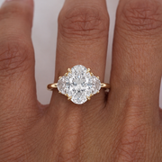 4.02 CT Oval Lab-Grown Diamond Engagement Ring with Trillion Side Stones | 9K - 18K Solid Gold