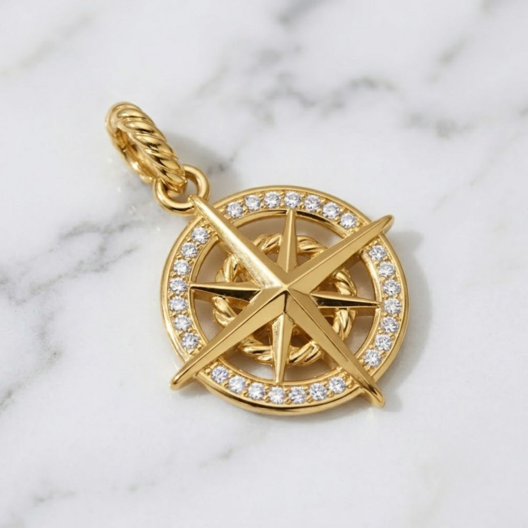 Gold Compass Pendant Necklace, Lab-Grown Diamond, 14K Solid Gold, Celestial Jewelry, Navigation Symbol, Meaningful Gift