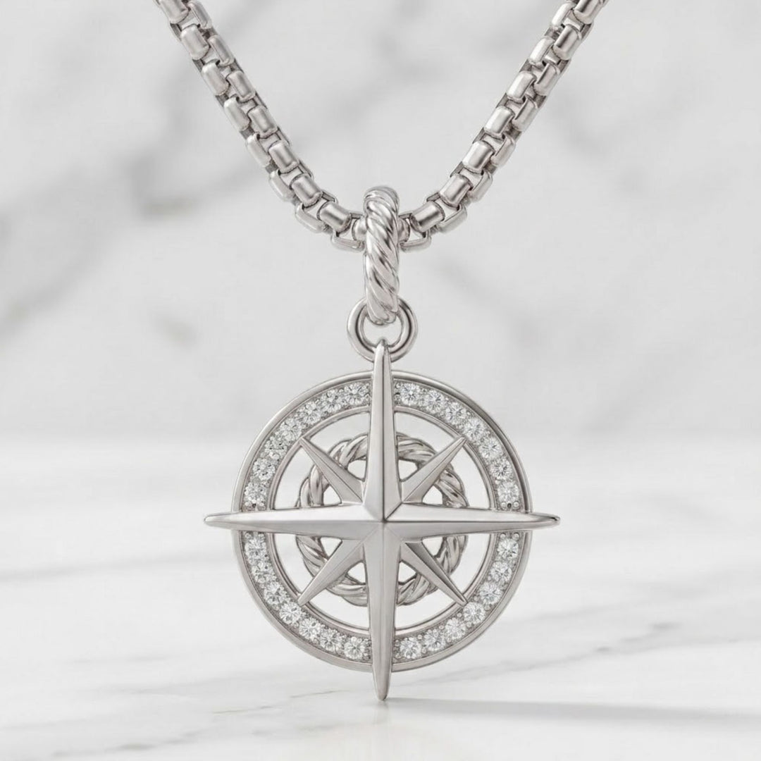Gold Compass Pendant Necklace, Lab-Grown Diamond, 14K Solid Gold, Celestial Jewelry, Navigation Symbol, Meaningful Gift
