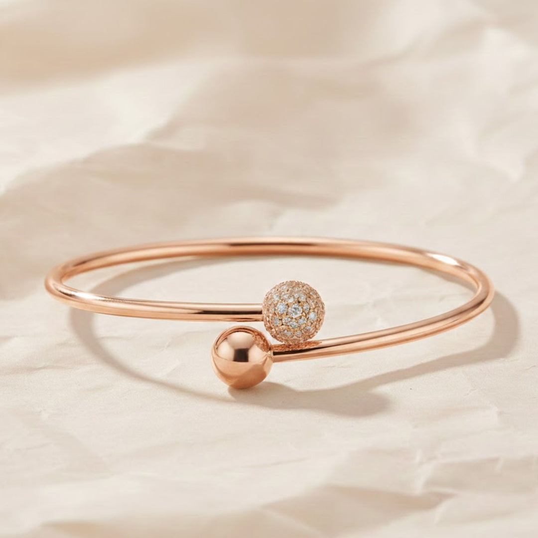 Diamond Bangle Bracelet, 1.14 Carats, Pave Set, White, Yellow, Rose Gold, Adjustable, Stackable Jewelry, Gift for Her