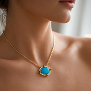 18K Solid Gold Cabochon Gemstone Pendant Necklace