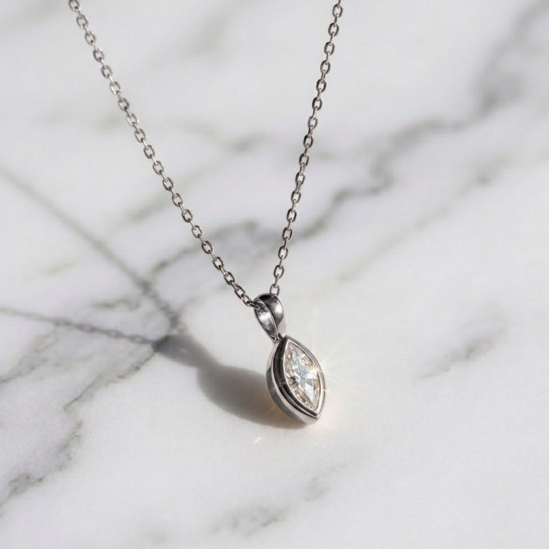 Lab Grown Marquise Cut Diamond Necklace, Bezel Set Pendant in 14K Solid Gold, Dainty Fine Gold Jewelry, Everyday Gift for Her, Bridesmaid Necklace