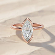 2 Carat Elongated Marquise F VS+ Lab Grown Diamond One of a Kind Solitaire Ring, 14k Gold Half Bezel minimalist Modern Engagement Ring