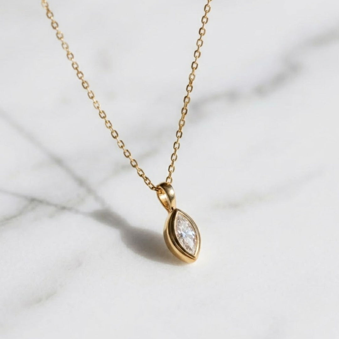 Lab Grown Marquise Cut Diamond Necklace, Bezel Set Pendant in 14K Solid Gold, Dainty Fine Gold Jewelry, Everyday Gift for Her, Bridesmaid Necklace