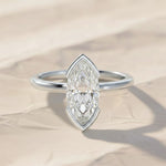 Load image into Gallery viewer, 2 Carat Elongated Marquise F VS+ Lab Grown Diamond One of a Kind Solitaire Ring, 14k Gold Half Bezel minimalist Modern Engagement Ring