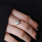 Load image into Gallery viewer, Lab Grown Emerald Cut Diamond Engagement Ring 2 Carat VS1 F Color 14K Gold Bezel Set with Trapezoid Side Stones
