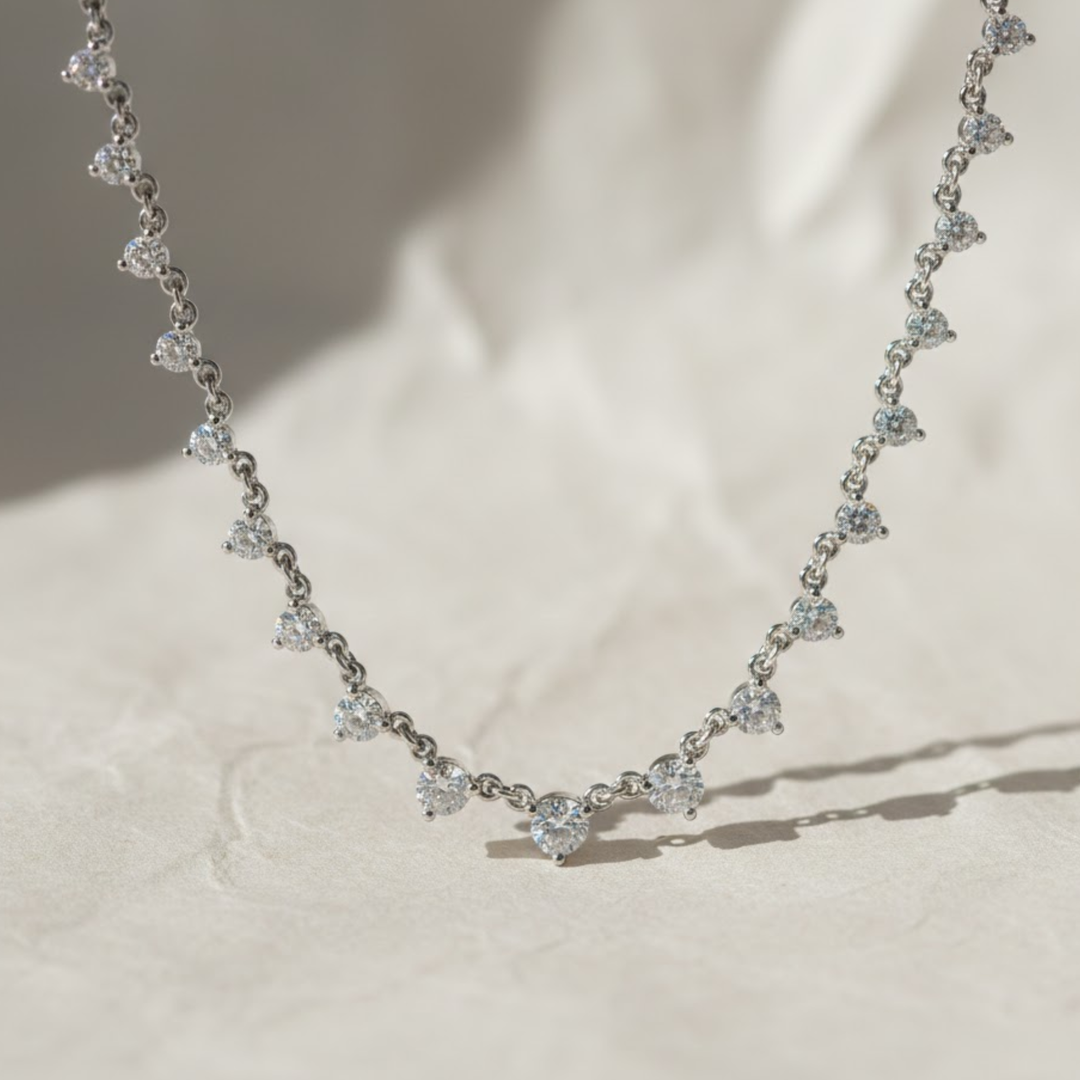 Diamond Drip Necklace, 1.09 CT Round ,14K Solid Gold, Gift for Her, Modern Fine Jewelry