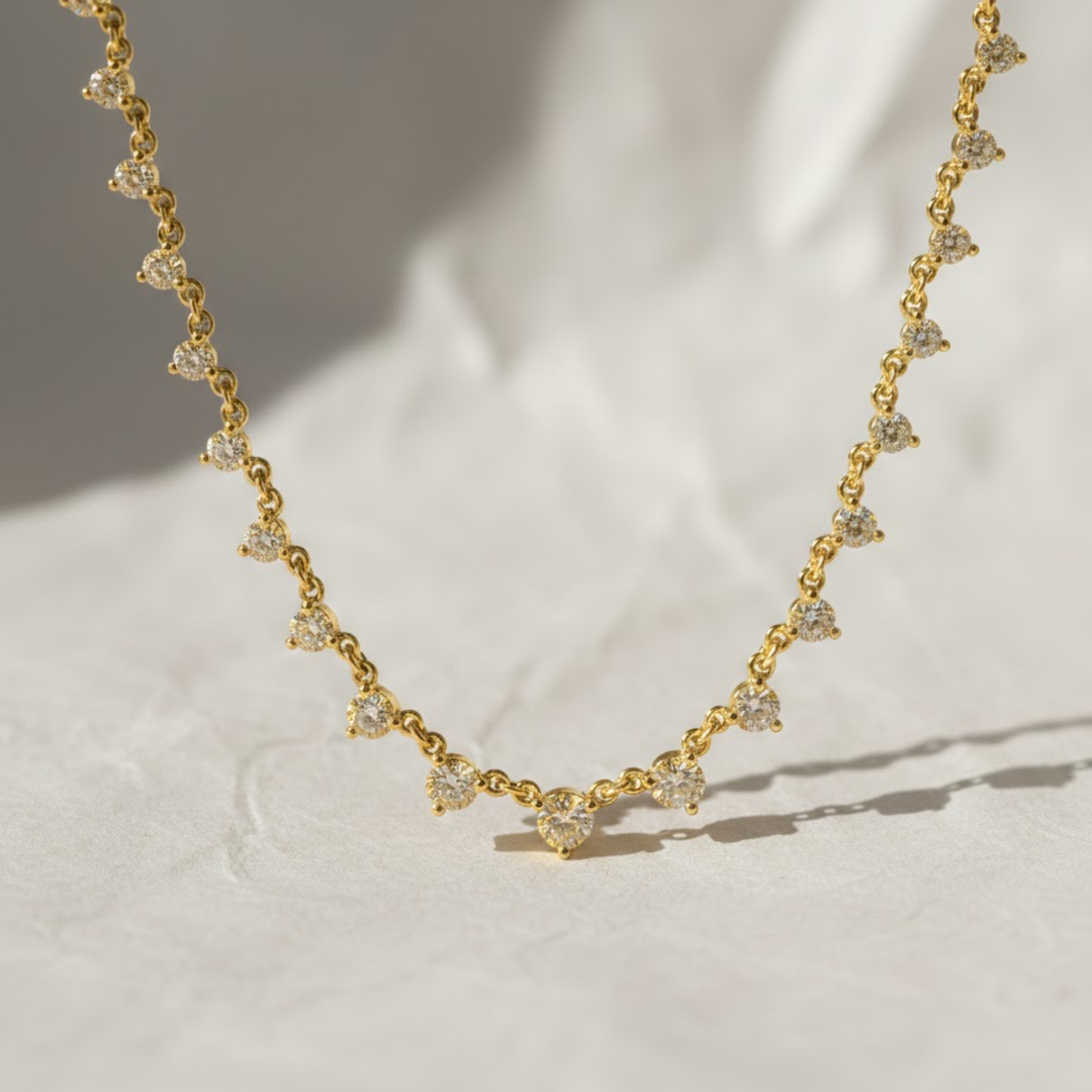 Diamond Drip Necklace, 1.09 CT Round ,14K Solid Gold, Gift for Her, Modern Fine Jewelry