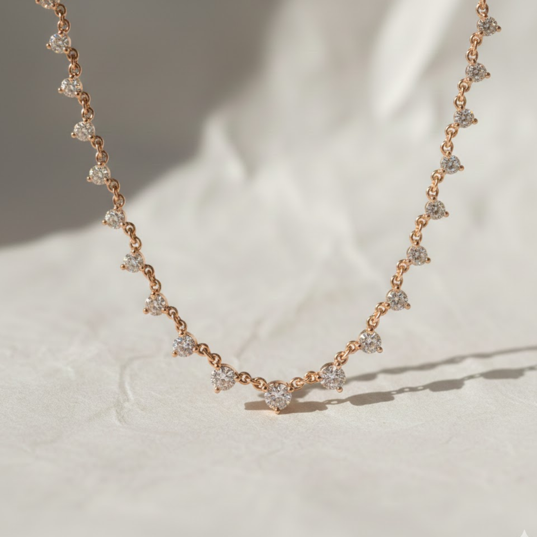 Diamond Drip Necklace, 1.09 CT Round ,14K Solid Gold, Gift for Her, Modern Fine Jewelry