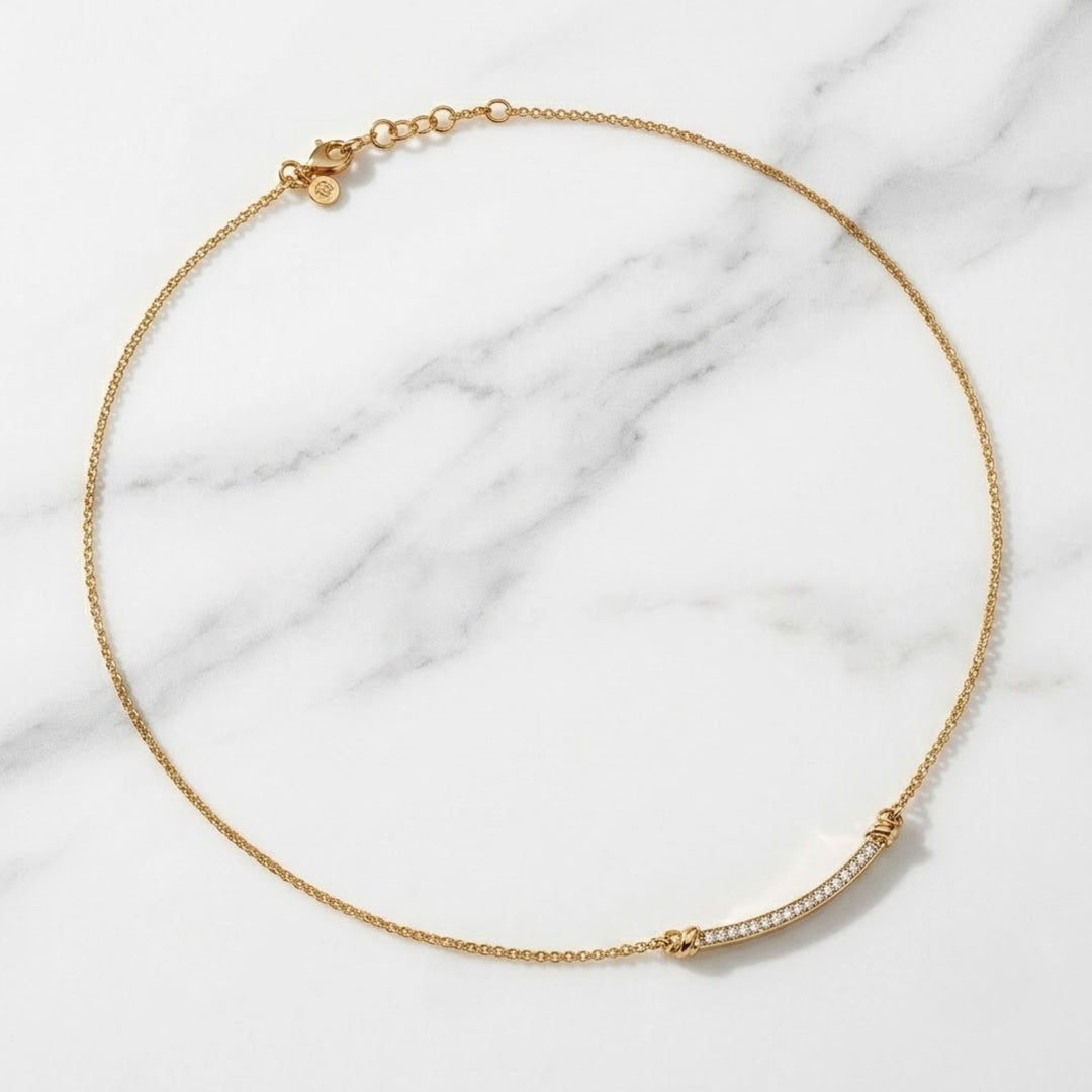 Lab Grown Diamond Bar Necklace 14K Gold, Pave Setting, Elegant Pendant, Anniversary Gift for Her, Women's Gold Jewelry