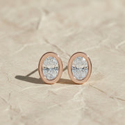Lab Grown Diamond Earrings, 2CT Oval Bezel Studs in 9K, 14K, 18K Gold – Handmade, Certified Jewelry for Women