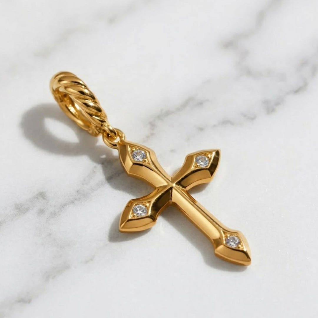 Natural Diamond Tiny Cross Necklace, 14K Solid Gold