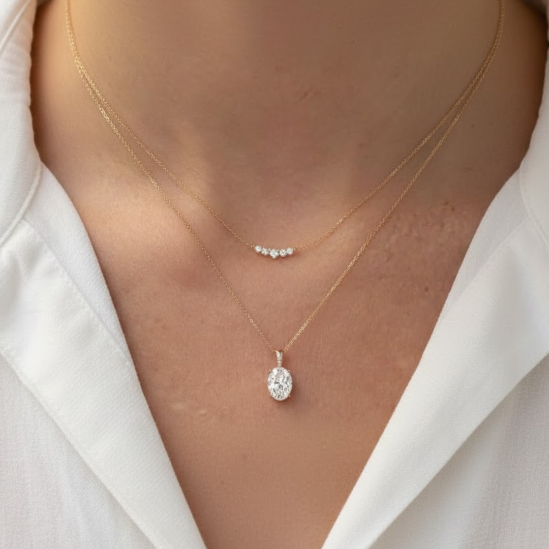 1.50ctw Oval Lab Diamond Necklace, 14k Gold Solitaire Pendant, F+ VS+ Grown Diamond, Prong Set, Everyday Fine Jewelry Gift for Her