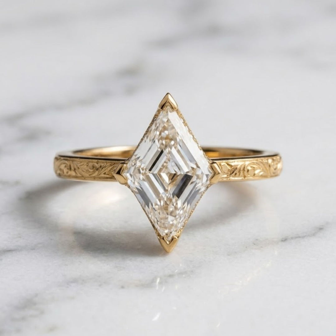 2.10 CT Lozenge Lab Grown Diamond Ring Set, Nature Inspired Engagement Ring, 14K Solid Gold