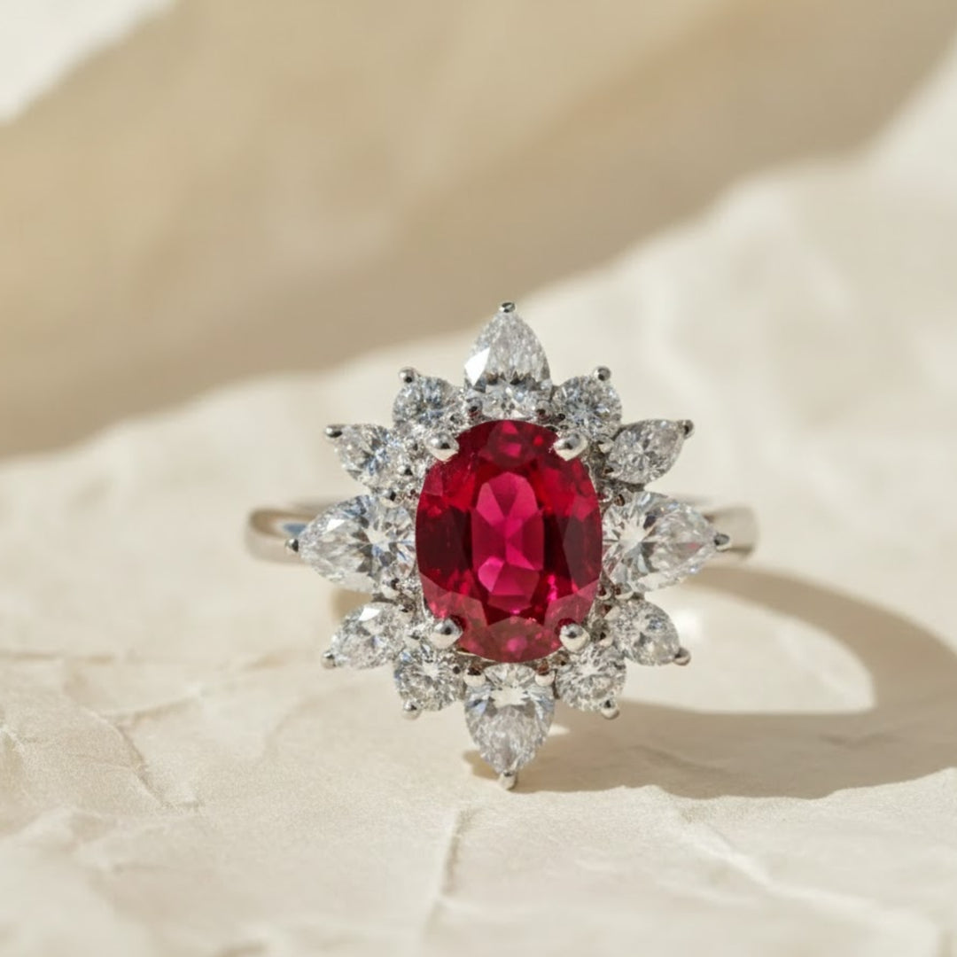 Solid Gold Oval Cut Lab-Grown Ruby Engagement Ring, Proposal Ring, Promise Ring, Art Deco Ring, Anniversary/ Birthday Gift for Women, Wife