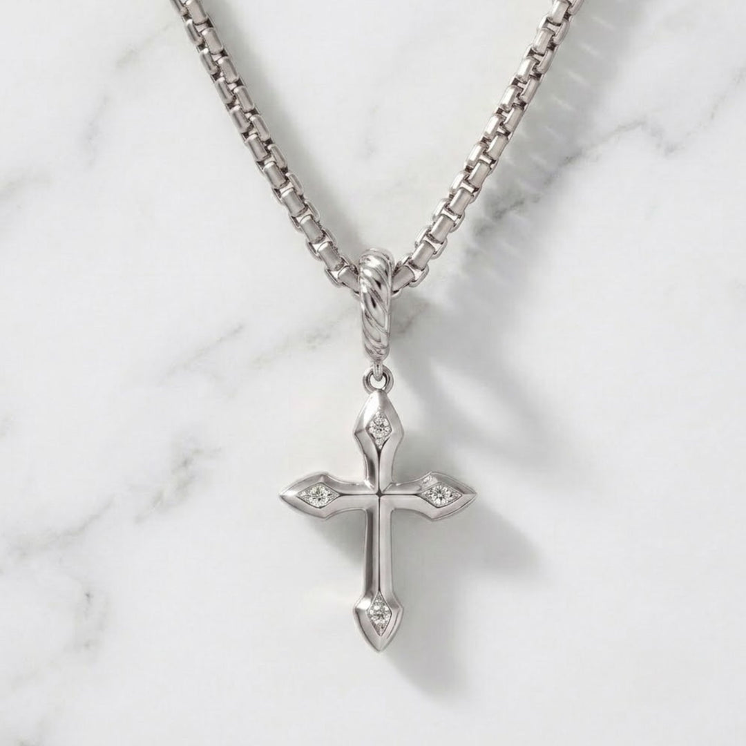 Natural Diamond Tiny Cross Necklace, 14K Solid Gold